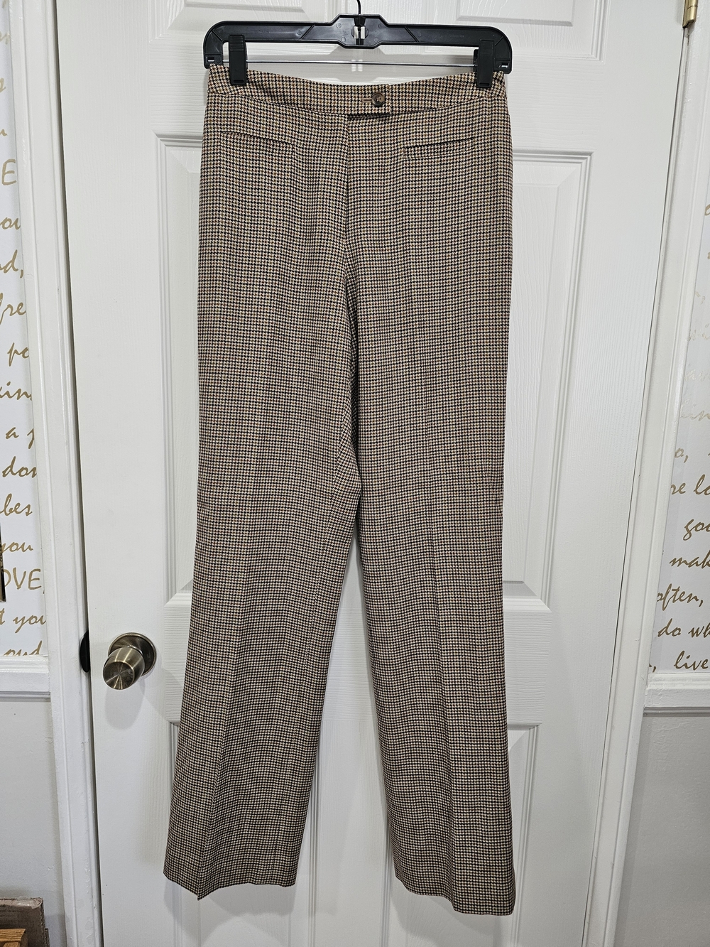 Ann Taylor Tan and Brown Micro-Houndstooth Vintage Wool Blend Straight Trousers